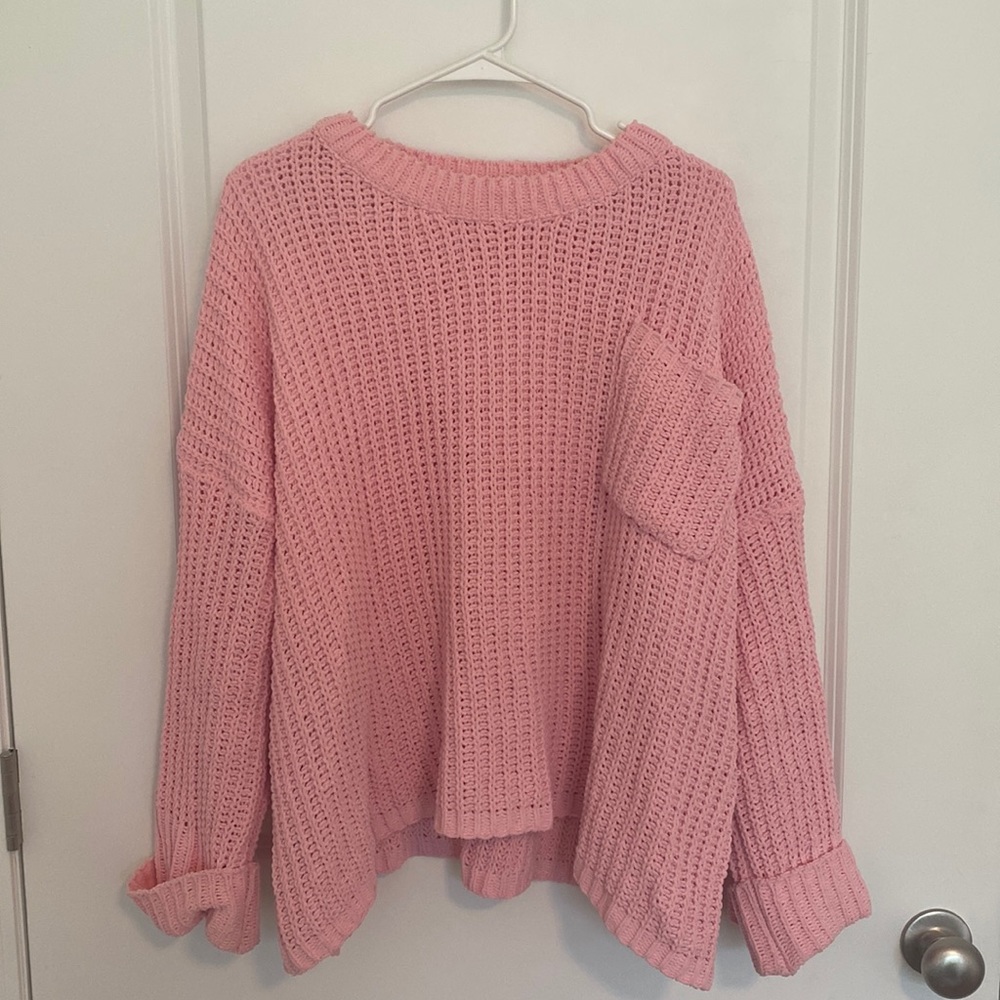 Womens Pink Cable Knit Sweater